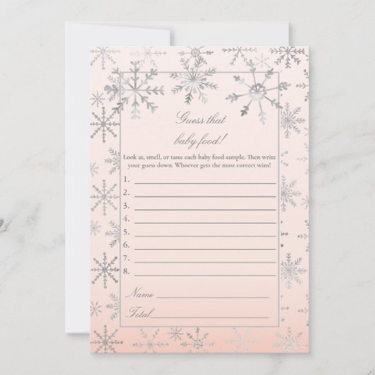 ピンクスノーフレーク推測そのベビーフードシャワーゲーム 招待状 (正面)