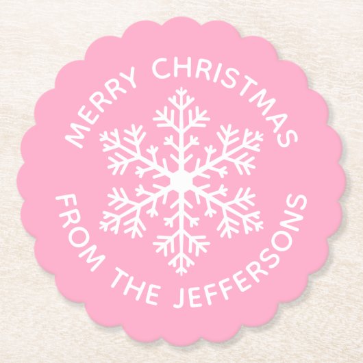 ピンクスノーフレーク紙コースター ペーパーコースター (正面)