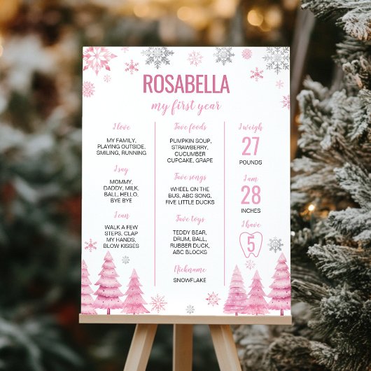 ピンクスノーフレーク誕生日パーティーマイルストーンポスター ポスター