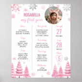 ピンクスノーフレーク誕生日マイルストーンフォトポスター ポスター (正面)