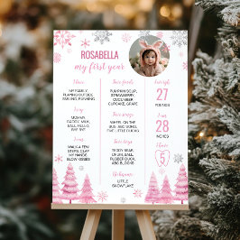 ピンクスノーフレーク誕生日マイルストーンフォトポスター ポスター