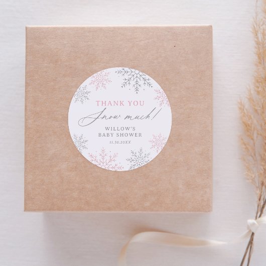 ピンクスノーフレーク赤ちゃんシャワーありがとうたくさん雪 ラウンドシール