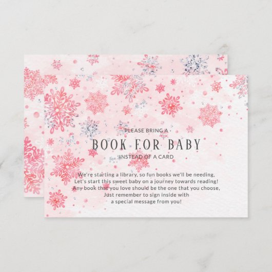 ピンクスノーフレーク赤ちゃんシャワーベビーカード エンクロージャーカード (正面/裏面)
