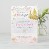 ピンクスノーフレークONEderful Time of Year誕生日 招待状 (スタンド正面)