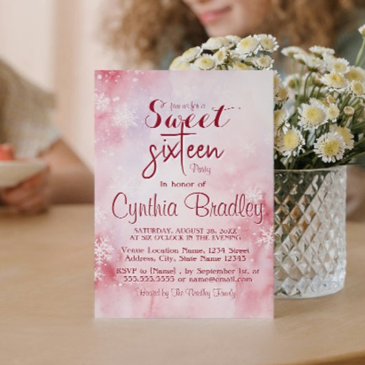 ピンクスノーフレークSweet sixteen誕生日パーティー 招待状