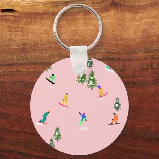 ピンクスノーボーダーズスノーボードイラストレーション キーホルダー (正面)