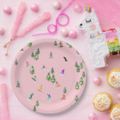 ピンクスノーボーダーズスノーボードイラストレーション ペーパープレート (パーティー)