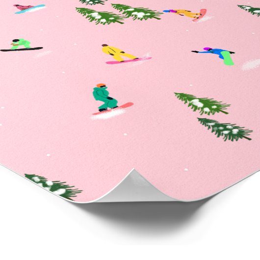 ピンクスノーボーダーズスノーボードイラストレーション ポスター (角)