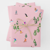 ピンクスノーボーダーズスノーボードイラストレーション ラッピングペーパーシート (インサイチュ)