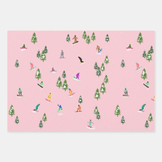 ピンクスノーボーダーズスノーボードイラストレーション ラッピングペーパーシート (正面)