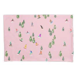 ピンクスノーボーダーズスノーボードイラストレーション 枕カバー