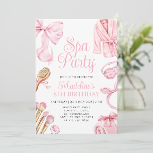 ピンクスパパーティーガール8番目の誕生日招待状 招待状 (スタンド正面)