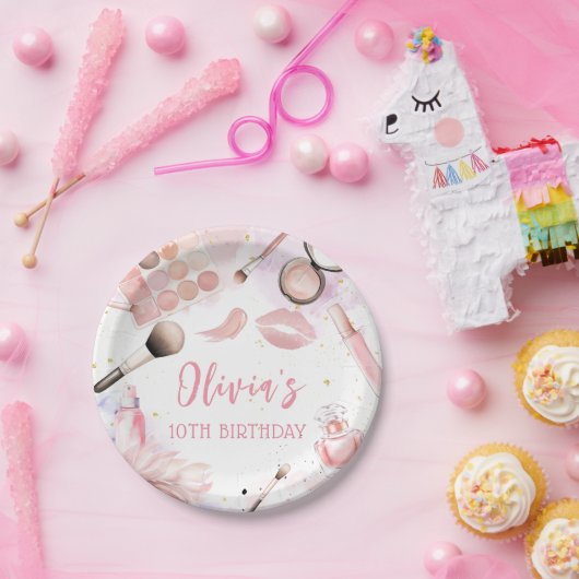 ピンクスパパーティーグラマーガールメイクアップ誕生日 ペーパープレート (パーティー)