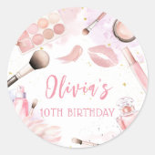 ピンクスパパーティーグラムガールメイクアップバースデーパーティー ラウンドシール (正面)