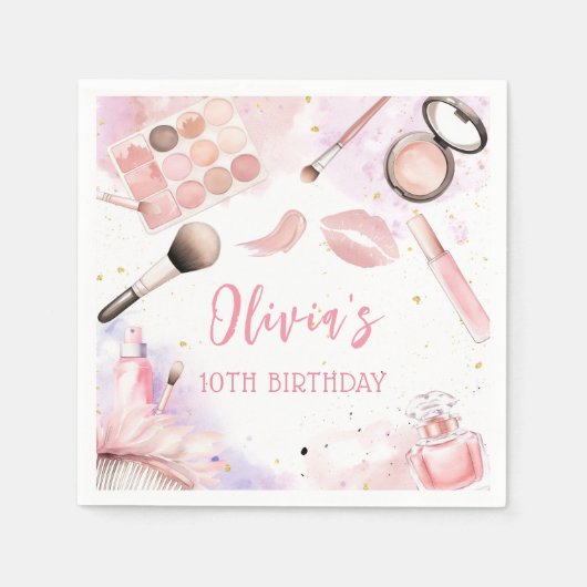 ピンクスパパーティーグラムガールメイクアップ誕生日ナプキンス スタンダードカクテルナプキン (正面)
