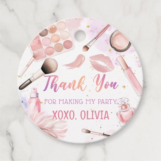 ピンクスパパーティーグリッツグラムメイクアップ誕生日シール フェイバータグ (正面)