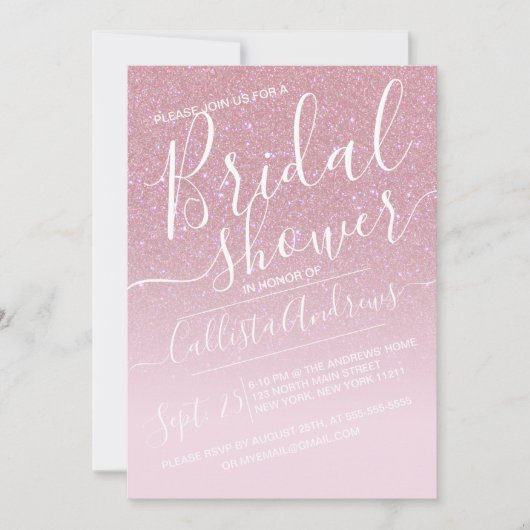 ピンクスパフェイクークリーグリッターグラデーションブライダルシャワー 招待状 (正面)