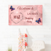 ピンクスパークリーパーソナライズされたバタフライ101番目の誕生日 横断幕 (インサイチュ)