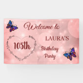 ピンクスパークリーパーソナライズされたバタフライ105誕生日 横断幕 (横)