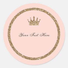 ピンクスパークリー金ゴールドグリッタースウィート16プリンセスクラウン ラウンドシール