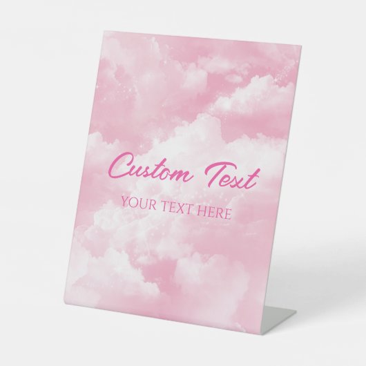 ピンクスパークリー雲パーティーカスタム文字 台座サイン (正面)