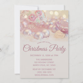 ピンクスパークルオーナメントクリスマスパーティー 招待状