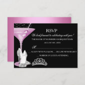 ピンクスパークルカクテル独身最後のパーティー出欠確認 出欠カード (正面/裏面)