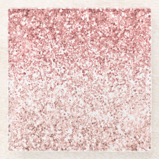 ピンクスパークルガーリーグリジーグラムグリッター ガラスコースター (正面)