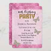 ピンクスパークルグラムダイヤモンド金ゴールドグリッター 招待状 (正面/裏面)