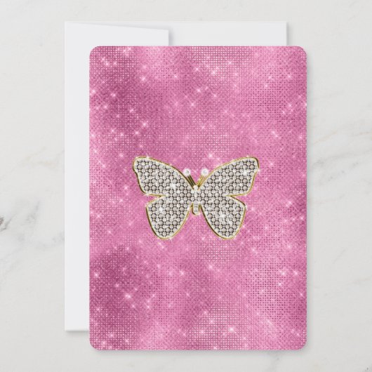 ピンクスパークルグラムダイヤモンド金ゴールドグリッター 招待状 (裏面)