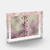 ピンクスパークルグリッターパーソナライズされた写真 フォトブロック (左)