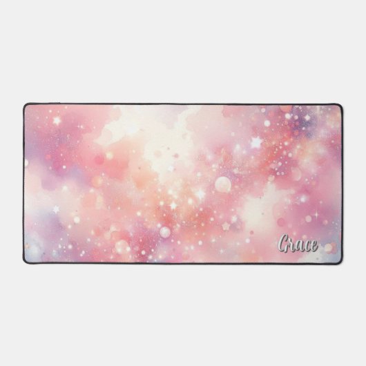 ピンクスパークルグリッター個人用ホームオフィス デスクマット (正面)