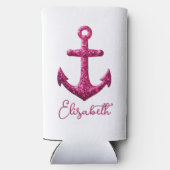 ピンクスパークルグリッター航海のセーリングいかり名 スリム缶クーラー (裏面)