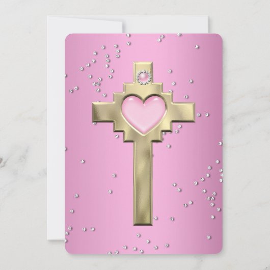 ピンクスパークルジュエルバプテスマ《キリスト教》洗礼式や命名式金ゴールド 招待状 (裏面)