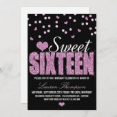 ピンクスパークルスウィート16パーティの招待状 招待状 (正面/裏面)