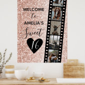 ピンクスパークルスウィート16誕生日ウェルカムフォト ポスター (キッチン)