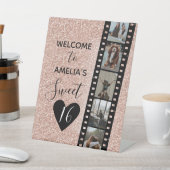 ピンクスパークルスウィート16誕生日ウェルカムフォト  台座サイン (インサイチュ)