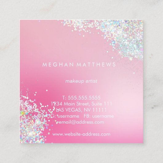 ピンクスパークルスタイルリスト四角名刺 スクエア名刺 (裏面)