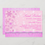 ピンクスパークルスノーフレークスウィート16招待状 招待状 (正面/裏面)