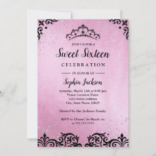 ピンクスパークルティアラダマスクSweet sixteen 招待状