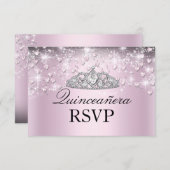 ピンクスパークルティアラ&ハートキンセアニェラRSVP 出欠カード (正面/裏面)