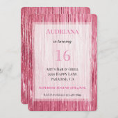ピンクスパークルティンセルストライプの誕生日21日 招待状 (正面/裏面)
