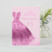 ピンクスパークルドレスキンセアニェラ15thバースデーパーティー 招待状 (スタンド正面)