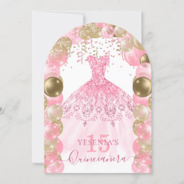 ピンクスパークルドレスキンセアニラバルーン招待状 招待状