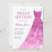 ピンクスパークルドレス甘い16 16パーティー 招待状 (正面)