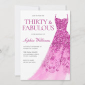ピンクスパークルドレス30th誕生日パーティー 招待状 (正面)