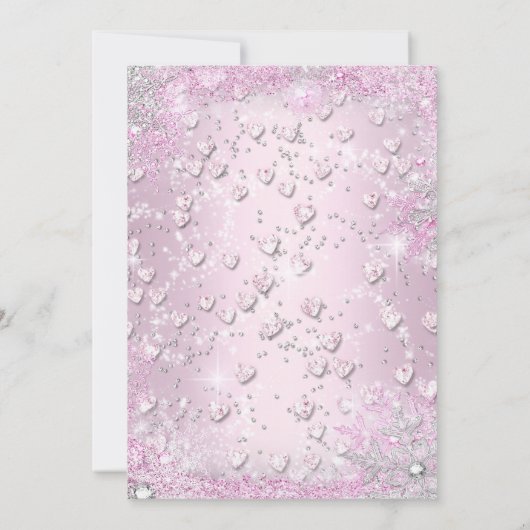 ピンクスパークルハート誕生日招待状 招待状 (裏面)