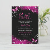 ピンクスパークルバタフライダイヤモンドスウィート16招待状 招待状 (スタンド正面)