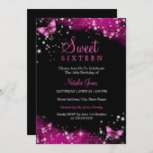 ピンクスパークルバタフライダイヤモンドスウィート16招待状 招待状 (正面/裏面)
