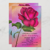 ピンクスパークルバラレインボーパステルバースデーパーティー 招待状 (正面/裏面)